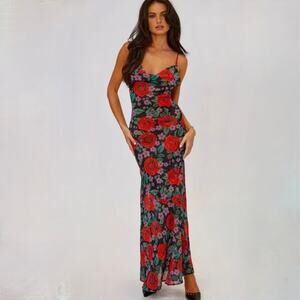 NWT Commense Floral Print Cami Long Dress - Red Roses - Size M